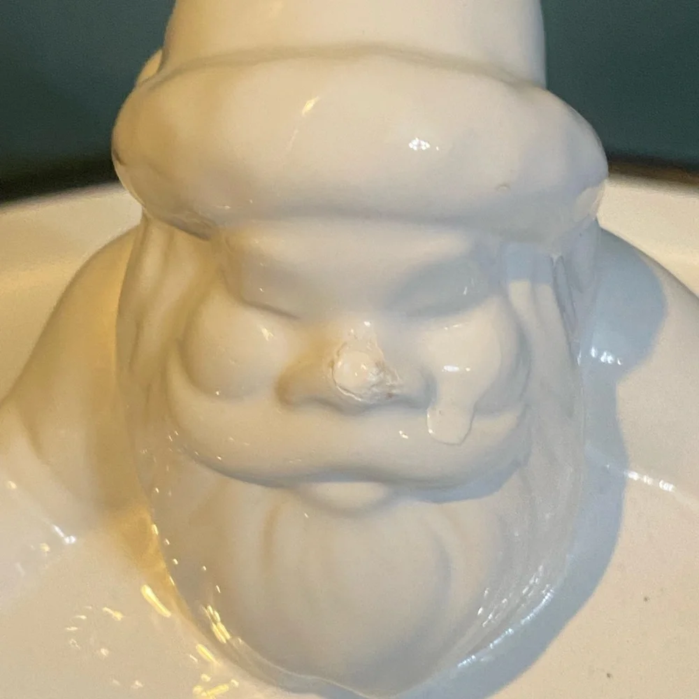 Williams Sonoma Santa Candy Bag Sack Dish Candy/Serving/Planter White Ceramic